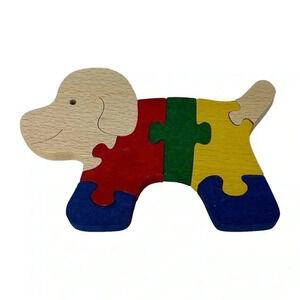 COLORFUL DOG WOODEN PUZZLE HANDMADE HAND-PAINTED TODDLER LEARNING TOY NON-TOXIC